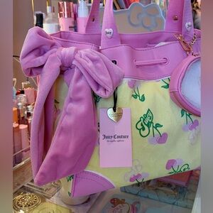🎀💛New Juicy Couture Yellow Iris Multi Retro Juicy Cherry Tote